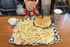 Garage Cafe Hemi Cheeseburger Challenge Lots of Fries Notus Idaho