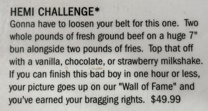 Garage Cafe Hemi Burger Challenge Menu Description Idaho