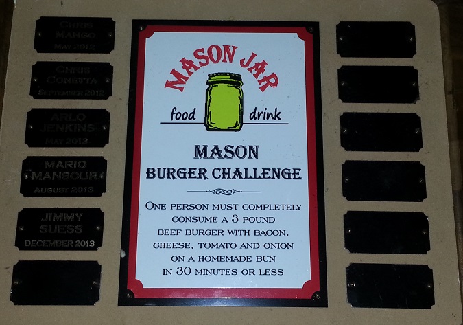 Mason Jar Burger Challenge Plaque