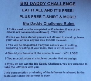 Yesterday's Diner Big Daddy Burger Challenge Rules