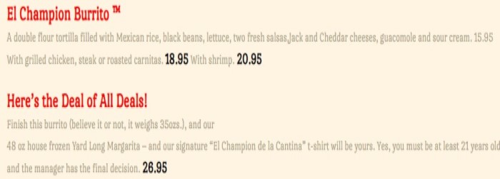 La Salsa Cantina's "El Champion" Burrito and Margarita Challenge Rules