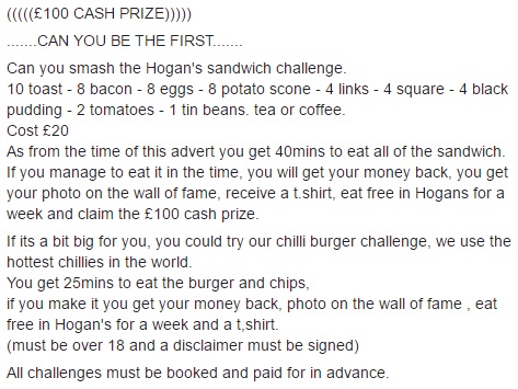 Hogans Breakfast Sandwich Challenge Rules