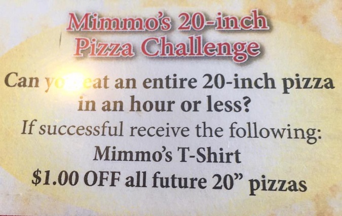 Mimmo's Italian Restaurant Pizza Challenge Rules