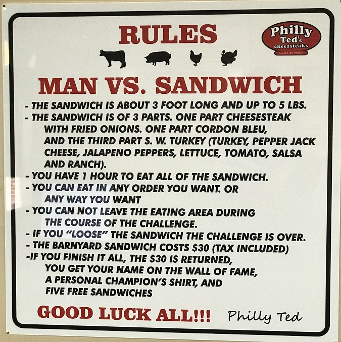 Philly Ted's Sandwich Challenge Rules