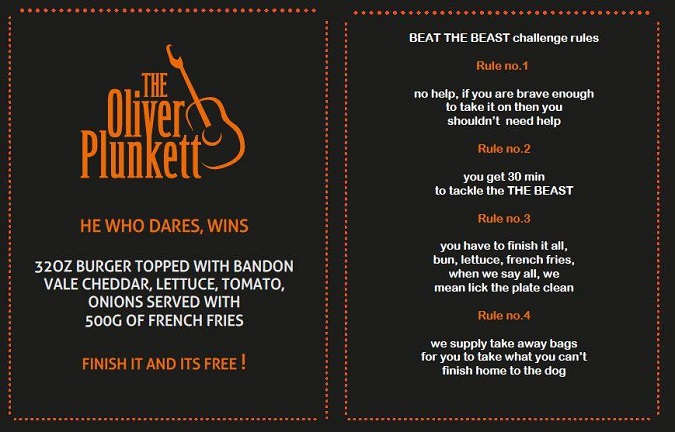 The Oliver Plunkett's 32oz Burger Challenge