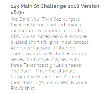 Rick's "143 Main St" Burger Challenge Description