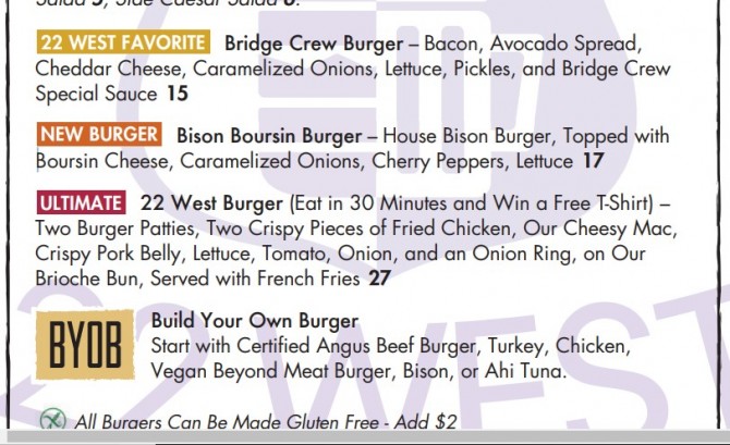 22 West Tap's Ultimate Burger Challenge Description