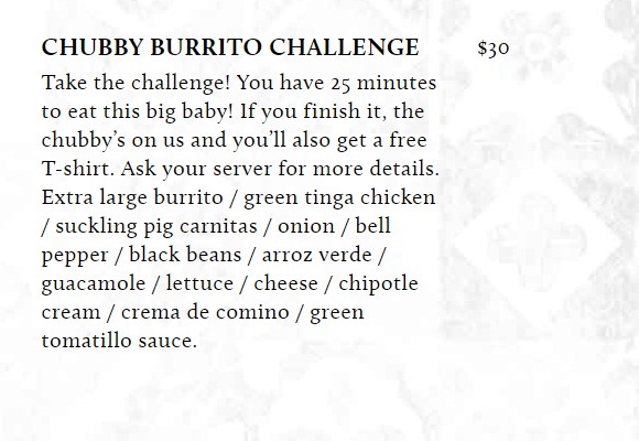 Si! Señor Modern Mex's Chubby Burrito Challenge Description