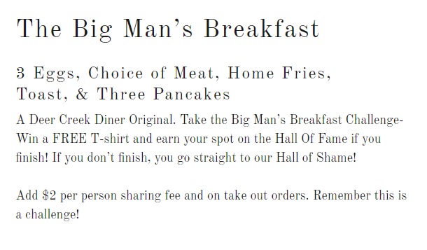 Deer Creek Diner Big Man Breakfast Description