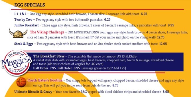 Maggie's Viking Challenge Menu Description