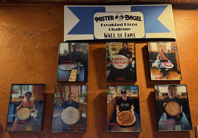Mister Bagel Wall of Fame Photos Breakfast Pizza Challenge