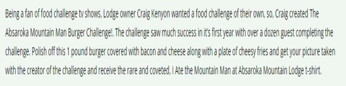 Absaroka Mountain Lodges Mountain Man Burger Challenge Description