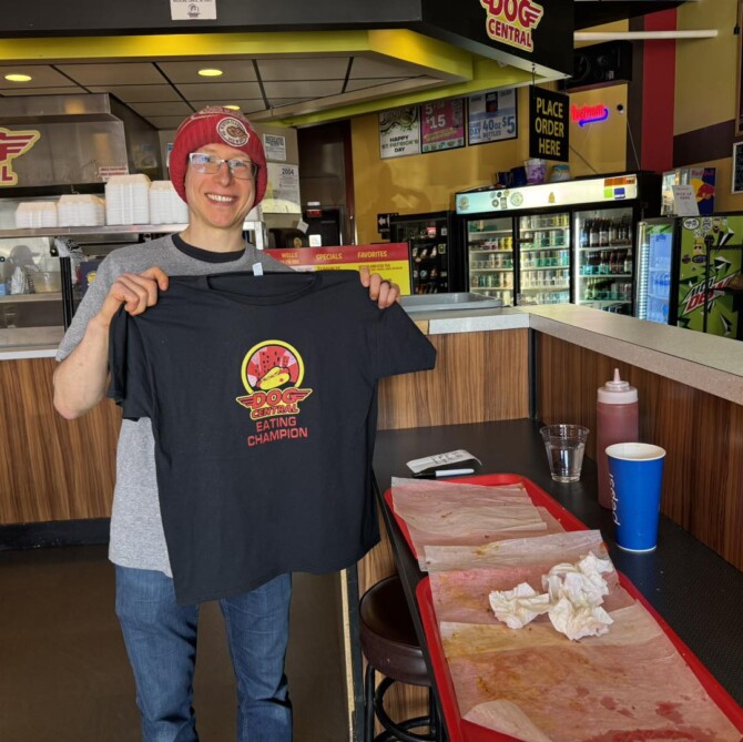Dog Central's "Most Hot Dogs Eaten In 1/2 Hour" Record Challenge (Men)