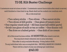 Country Squires 72 oz Kilt Buster Steak Challenge Rules