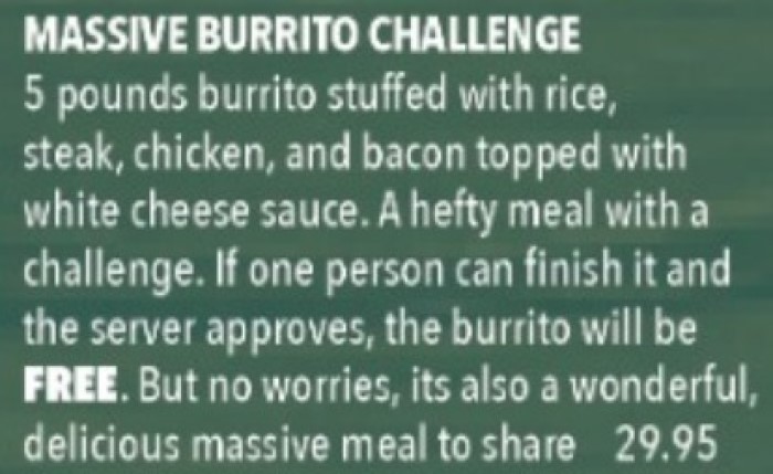 La Fuente's Massive Burrito Challenge Rules