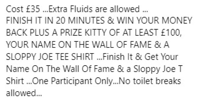 Sloppy Joe's Man Vs Joe Burger Challenge Rules