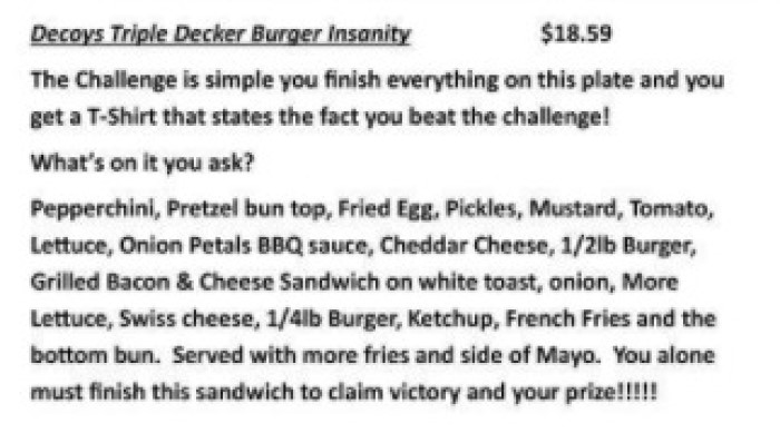 Decoys' Triple Insanity Burger Challenge Rules