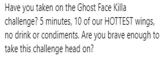 Arooga's Ghost Face Killa Spicy Wing Challenge Rules