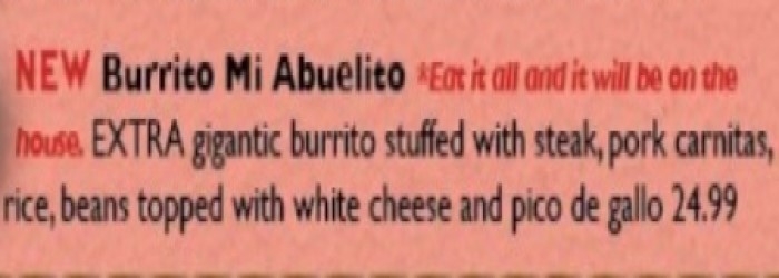 El Potro's "Mi Abuelito" Burrito Challenge Rules