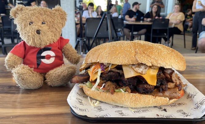 Phat Boyz Smokehouse Monster Burger BBQ Sandwich Challenge Walloon Queensland Australia