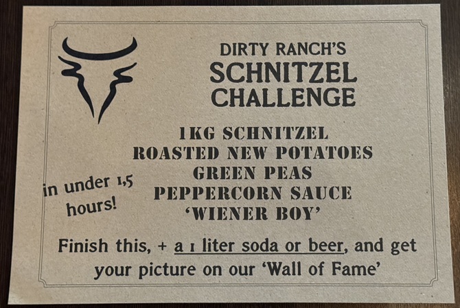 Dirty Ranch Steakhouse Schnitzel Challenge Certificate of Completion
