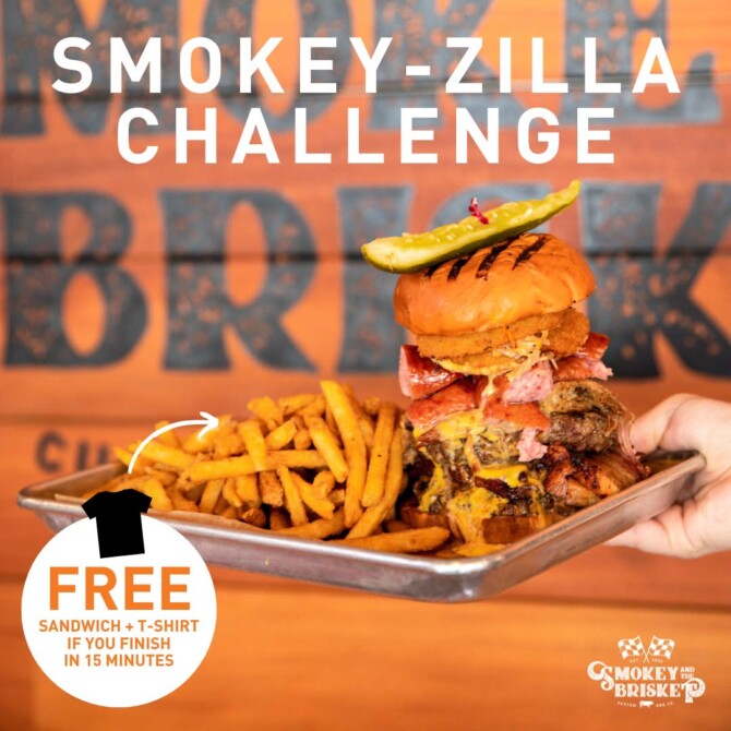 Smokey and the Brisket BBQ's "Smokey-Zilla" Burger Challenge La Mesa