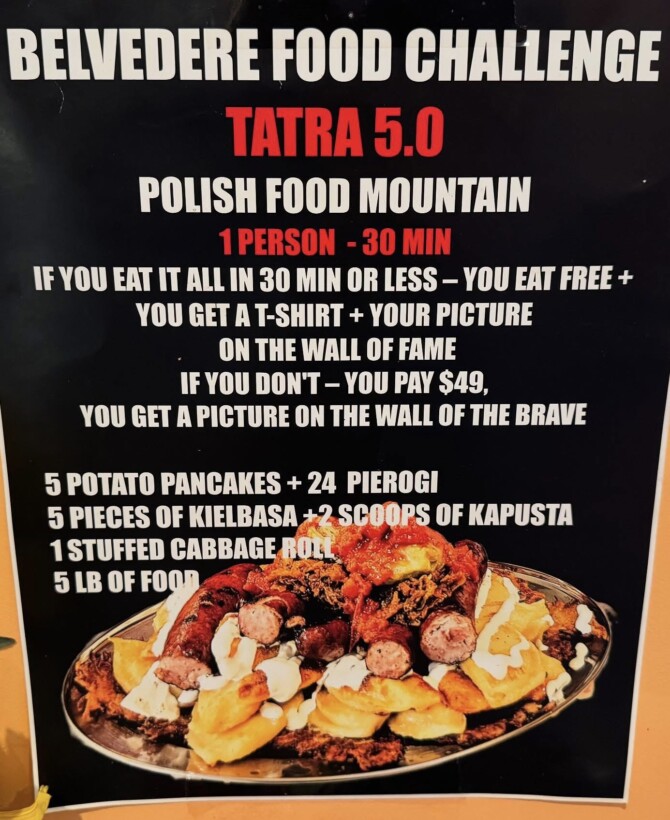 Belvedere Sandwich Shop and Polish Deli's "Tatra 5.0" Polish Food Mountain Challenge
