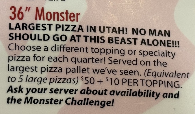 Firehouse Pizzeria Monster Challenge Menu Description