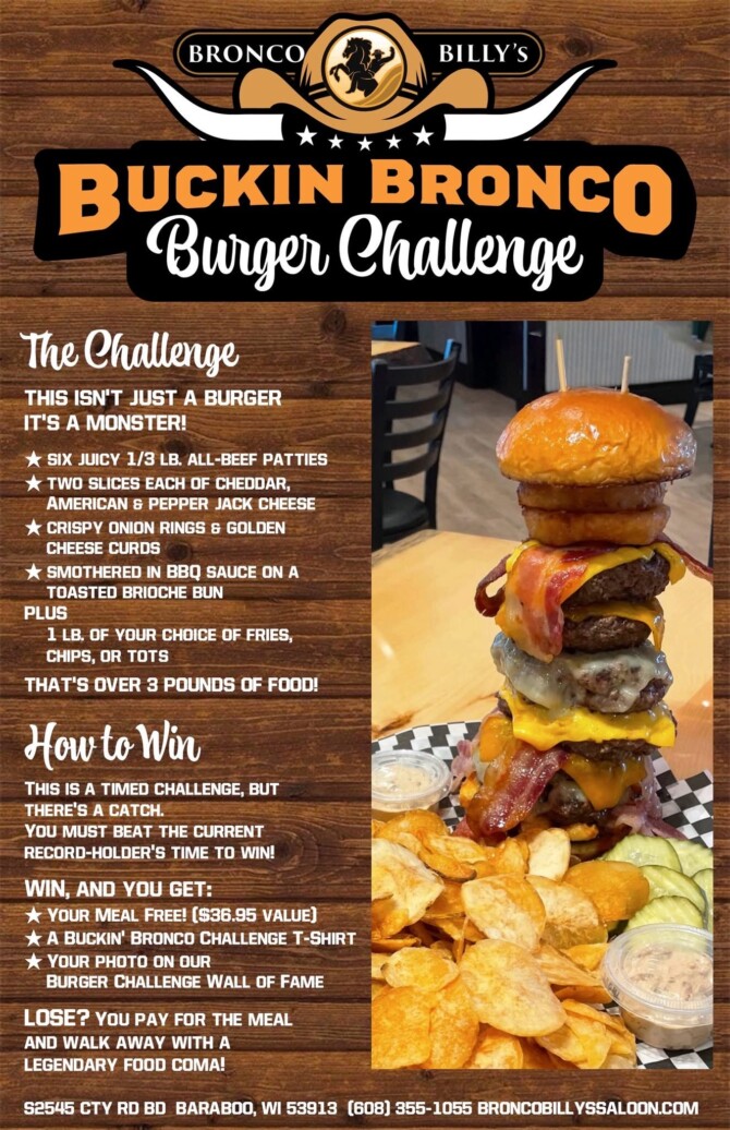 Bronco Billy's Saloon & Grill's "Buckin' Bronco" Burger Challenge