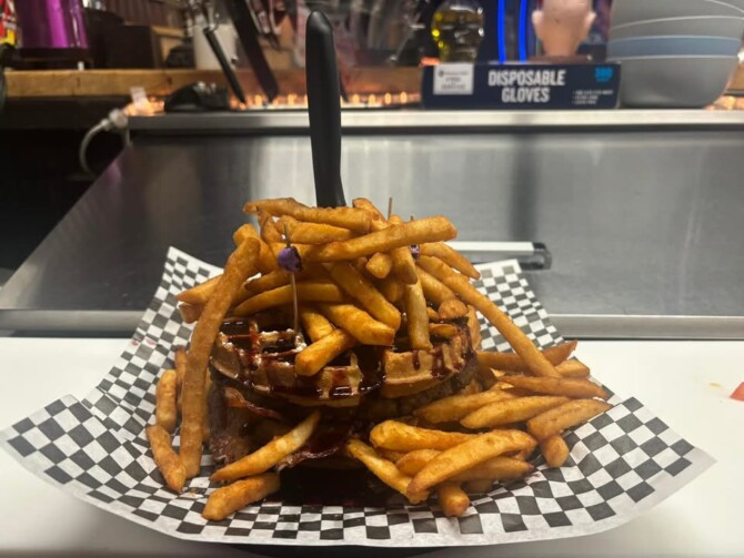 Mulberry Tree Saloon's "Dr. Scrivello & Cavity Fries" Loaded Waffle Challenge
