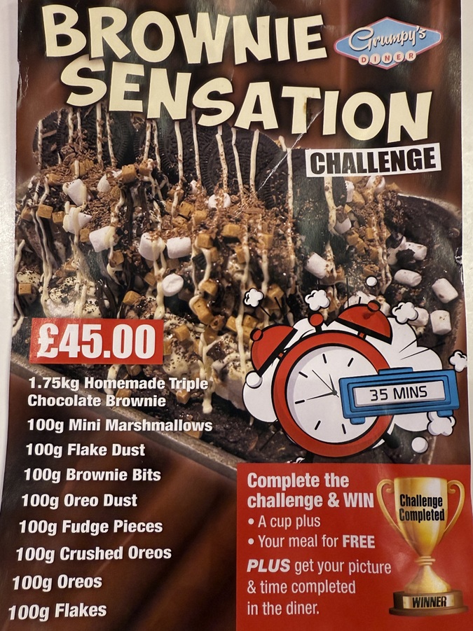 Grumpys Diner Brownie Sensation Dessert Challenge Southend Promo